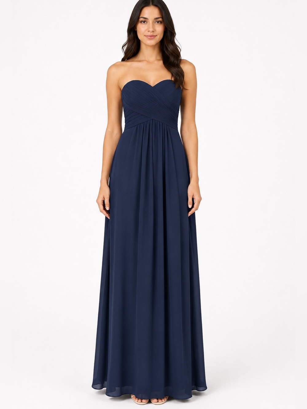 Azazie Yazmin Bridesmaid Gown A2 Navy Blue Strapless Chiffon Formal Dress
